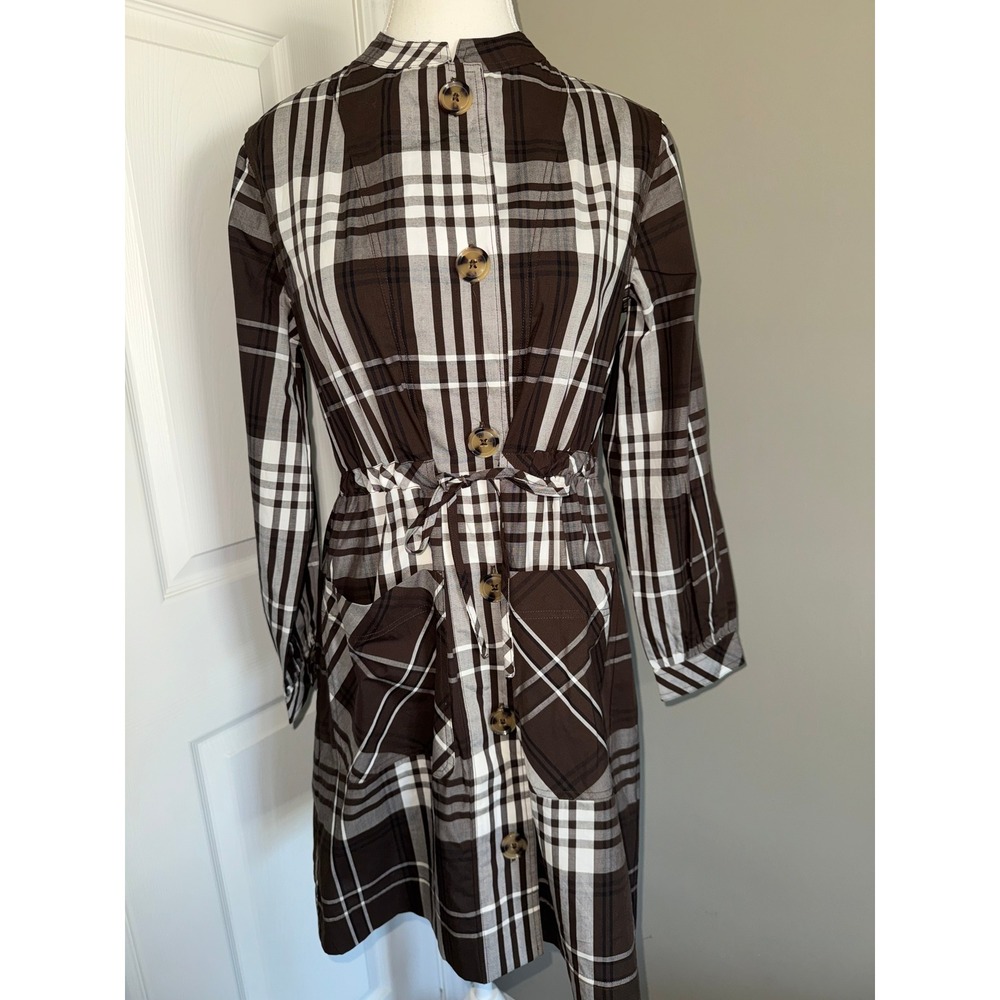 Tuckernuck Cedar Check Crosby Dress Small Brown Plaid Cotton Tie Waist Preppy
